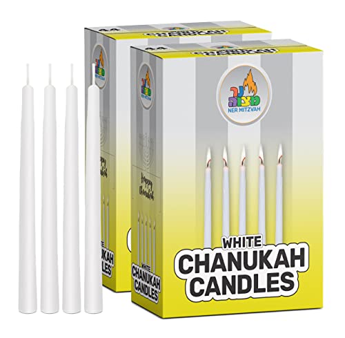 Ner Mitzvah Weiße Chanukka Kerzen Standardgröße - Tropffreie Menora Kerzen - Paraffinwachs In Premium-qualitä - 44 Kerzen pro Karton - 2er Pack von Ner Mitzvah