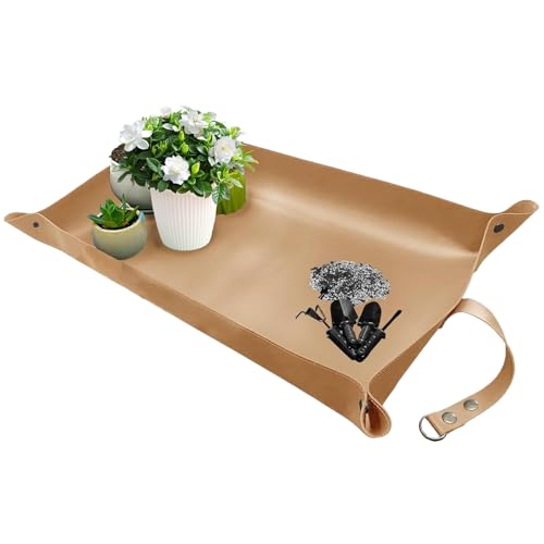 Neroyaner Pflanzmatte Pflanz-Umtopfmatte wasserdichte Pflanzmatte aus Leder 17x30 Zoll Pflanzmatte Faltbare tragbare Umtopfmatte für Zimmerpflanzen Khaki von Neroyaner