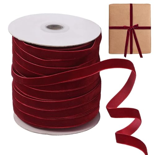 Neroyaner Samtband Weinrotes Samtband 20 Yardx0,4 Zoll rotes Samtband einseitiges rotes Samtband DIY-Band für Geschenkverpackungen Blumensträuße Haarschleifen von Neroyaner