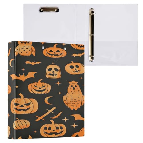 Nesatuwa 3-Ringbuch, Halloween-Kürbis-Eule, 3,8 cm, Ordner mit runden Ringen mit transparenten Taschen und rutschfestem Metallclip, hält 200 Blatt für Büro und Zuhause, 1 Packung von Nesatuwa