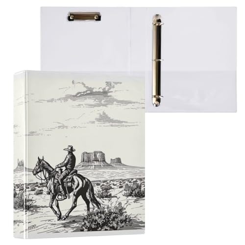 Nesatuwa 3-Ringbuch, Western-Cowboy-Ordner mit runden Ringen mit transparenten Taschen und rutschfestem Metallclip, hält 200 Blatt für Büro und Zuhause, 1 Packung von Nesatuwa