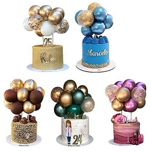 Nesloonp 5 Set Tortendeko Ballon Cake Topper Luftballon Kuchen Deko Happy Birthday Kuchendeko Geburtstagsdeko für Mädchen Junge Mann Frau Kinder(Metallische Farbe) von Nesloonp