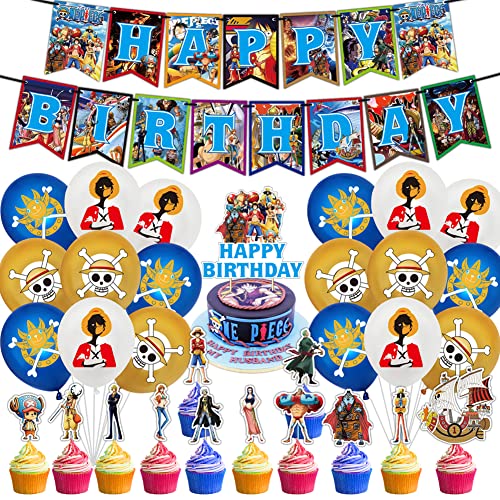 One Piece Geburtstag Dekoration Set Nesloonp 32 Stück One Piece für Kinder Partydekorationen Piratenkönig Geburtstag Thema Party Accessory Set Party ​Geburtstagsflagge von Nesloonp