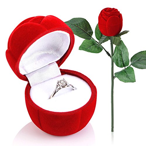 Rosen Blume Ringe Schmuckschatulle, 1 Stück Neuheit-rote Rosen-Blume Samt Ringe Schmuckschatulle, Valentinstag Geschenkbox, Verlobungsring Schachtel von NestNiche