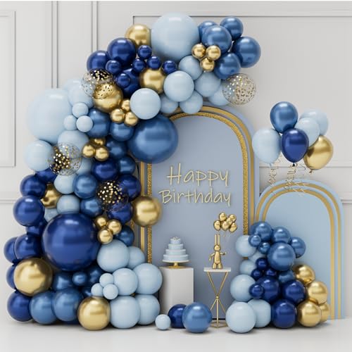 Luftballon Geburtstag Blau Gold, 101pcs Ballon Girlande Blau Gold Set mit Navy Blau Baby Blau Ballon Gold Konfetti Ballon, Bluey Geburtstagsdeko Junge für Hochzeit Babyparty Taufe Verlobung Party Deko von Netnology