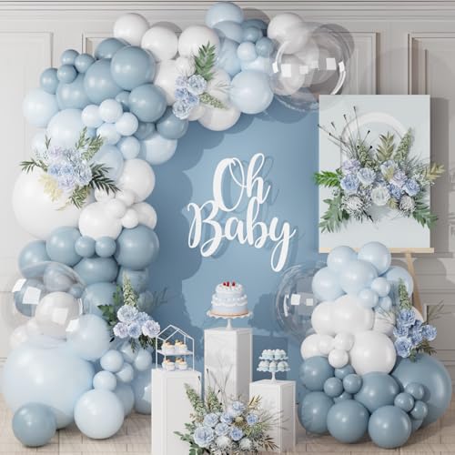 Luftballon Geburtstag Girlande Blau Weiß, 122pcs Ballon Girlande Blau Weiss Set mit Macaron Blau Staubiges Blau Ballons, Bluey Babyparty Dekoration Junge für Verlobung Geburtstag Hochzeit Taufe Party von Netnology