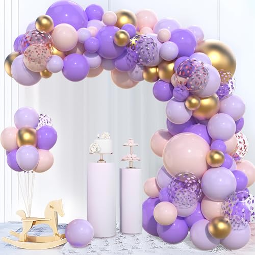 Luftballon Girlande Geburtstag Lila Rosa, 110pcs Ballon Girlande Lila Rosa mit Lila Macaron Rosa Gold Ballon, Pastell Lila Rosa Geburtstagsdeko Mädchen für Hochzeit Brautparty Baby Shower Party Deko von Netnology