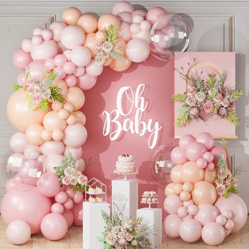 Luftballon Girlande Rosa Nude, 122pcs Ballon Geburtstag Girlande Set Pink Nude mit Macaron Rosa Durchsichtige Ballons, Rosa Babyparty Dekoration für Geburtstag Mädchen Heiratsantrag Hochzeit Verlobung von Netnology