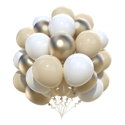 Luftballons Geburtstag Weiß Gold, 52pcs 12 Zoll Beige Weiß Gold Latex Ballons, Sand Weiß Champagner Gold Creme Luftballons Hochzeit Deko für Babyparty Geburtstag Verlobung Abschlussfeie Jahrestag von Netnology