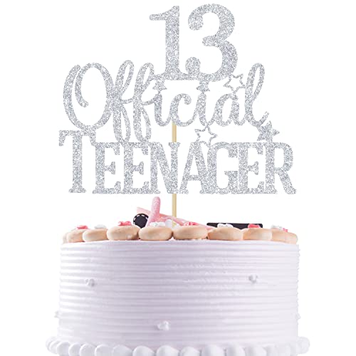 13 Offizielle Teenager Tortenaufsatz, Cheers to 13 Years Decor, 13th Birthday Party Dekorationen Silber Glitter von Nettuao