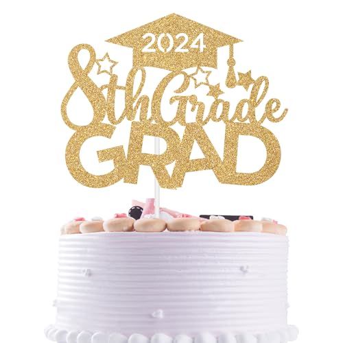 8th Grade Grade Cake Topper, Straight Outta Middle School, Class of 2023 Abschlussfeier Kuchen Dekorationen, Congrats Grad Gold Glitter von Nettuao