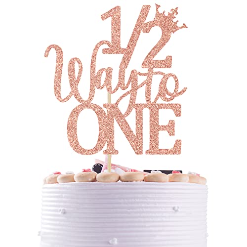 Half Way to One Cake Topper, Happy 6 Months Cake Decorations, Baby Half Years Old Birthday Party Supply Rose Gold Glitter von Nettuao