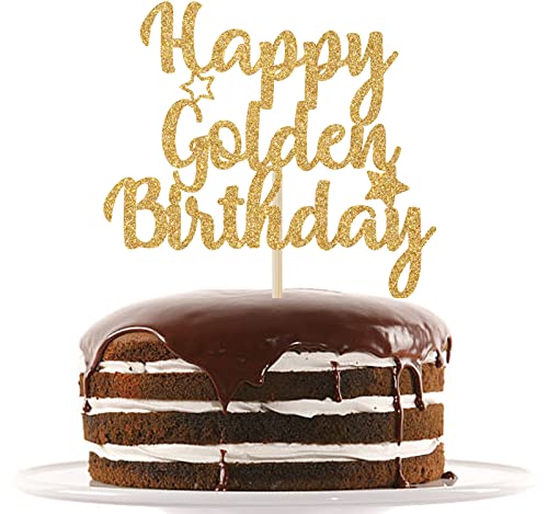 Happy Golden Birthday Cake Topper, Golden Birthday Cake Decorations Gold Glitter Birthday Party Decoration Supply von Nettuao