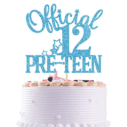 Offizielle 12 Pre-Teen Kuchendekorationen, Happy 12th Birthday Kuchendekorationen, Cheers to 12 Years Birthday Party Dekoration Supply Baby Blue Glitter von Nettuao