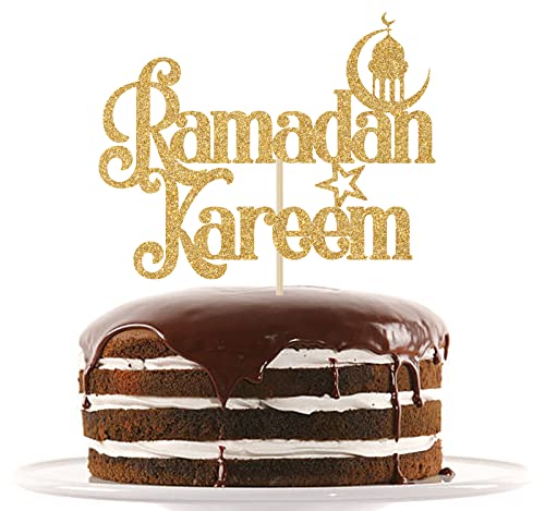 Ramadan Kareem Cake Topper, Ramadan Dekorationen, Muslim Islamische Party Dekoration, Muslim Islam Eid Feier Dekoration Gold Glitter von Nettuao