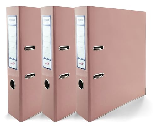 Netuno 3x Akten-Ordner DIN A4 Ekobox Premium Edition glänzend PastellRosa 2-Ring-Mechanik Ringorder A4 75mm Kunststoff Ordner breit Büroordner Plastikordner Briefordner Ringmappe breiter Aktenordner von Netuno