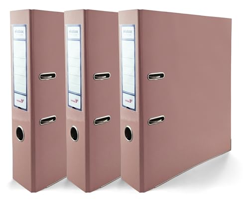 3x Akten-Ordner DIN A4 Ekobox Premium Edition glänzend Pastellrosa 2-Ring-Mechanik Ringorder A4 75mm Kunststoff Ordner breit Büroordner Plastikordner Briefordner Ringmappe breiter Aktenordner von Netuno