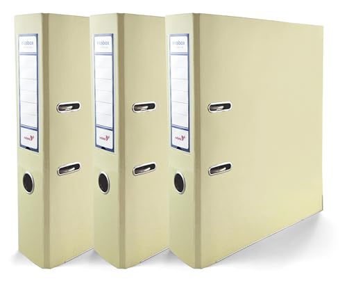 3x Akten-Ordner DIN A4 Ekobox Premium Edition glänzend Vanille 2-Ring-Mechanik Ringorder A4 75mm Kunststoff Ordner breit Büroordner Plastikordner Briefordner Ringmappe breiter Aktenordner von Netuno