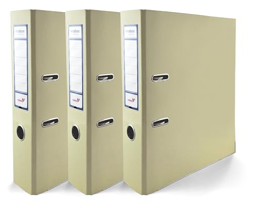 3x Akten-Ordner DIN A4 Ekobox Premium Edition glänzend Vanille 2-Ring-Mechanik Ringorder A4 75mm Kunststoff Ordner breit Büroordner Plastikordner Briefordner Ringmappe breiter Aktenordner von Netuno