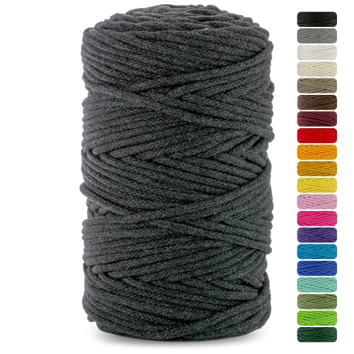 Netuno 1x Makramee-Garn Anthrazit 3 mm 100 m Baumwollkordel mit Baumwollkern Bastel-Garn Makramee Naturbaumwolle Baumwollgarn Bastelschnur Baumwollschnur Kordel Makramee Macrame Cotton Cord von Netuno