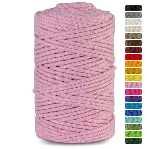 Netuno 1x Makramee Garn Rosa 3 mm 100 m Baumwollkordel mit Baumwollkern Bastel-Garn Makramee Naturbaumwolle Baumwollgarn Bastelschnur Baumwollfaden Makramee Schnur Garn Makramee Baumwollkordel von Netuno