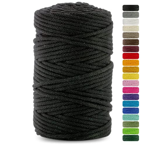 Netuno 1x Makramee-Garn Schwarz 3 mm 100 m Baumwollkordel mit Baumwollkern Bastel-Garn Makramee Naturbaumwolle Baumwollgarn Bastelschnur Baumwollschnur Kordel Makramee farbig Macrame Cotton Cord von Netuno