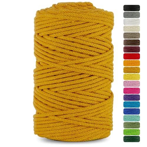 Netuno 1x Makramee-Garn Senf 3 mm 100 m Baumwollkordel mit Baumwollkern Bastel-Garn Makramee Naturbaumwolle Baumwollgarn Bastelschnur Baumwollschnur Kordel Makramee farbig Macrame Cotton Cord von Netuno