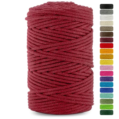 Netuno 1x Makramee Garn Bordeaux 3 mm 100 m Baumwollkordel mit Baumwollkern Bastel-Garn Makramee Naturbaumwolle Baumwollgarn Bastelschnur Baumwollfaden Makramee Schnur Makramee Baumwollkordel von Netuno