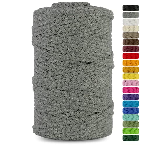 Netuno 1x Makramee Garn Dunkelgrau 5 mm 100 m Baumwollkordel mit Baumwollkern Textilgarn Kordelband Naturgarn Naturbaumwolle Garn für Makramee Baumwollgarn Dekoschnur farbig Cotton Cord Macrame von Netuno