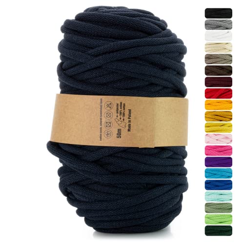 Netuno 1x Makramee Garn Tintenblau 9 mm 50 m Baumwollkordel mit Polyesterkern Dickes Garn Makramee Kordel aus Baumwolle Kordelband Naturkordel Makramee Kordel Makramee Faden Cotton Cord Macrame von Netuno