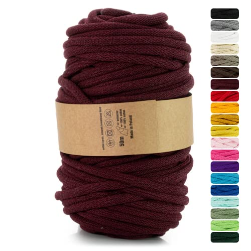 Netuno 1x Makramee Garn Burgunderrot 9 mm 50 m Baumwollkordel mit Polyesterkern Dickes Garn Makramee Kordel aus Baumwolle Kordelband Naturkordel Makramee Kordel Makramee Faden Cotton Cord Macrame von Netuno