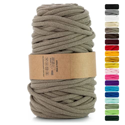 Netuno 1x Makramee-Garn Dunkelbeige 9 mm 50 m Baumwollkordel mit Polyesterkern Kordel aus Baumwolle Kordelband Naturkordel Baumwollgarn für Makramee Basteln Garn dick Kordel farbig Cotton Cord von Netuno