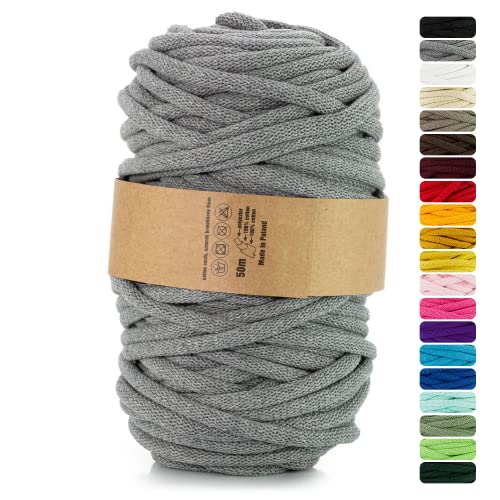 Netuno 1x Makramee-Garn Dunkelgrau 9 mm 50 m Baumwollkordel mit Polyesterkern Kordel aus Baumwolle Naturkordel Baumwollgarn für Makramee Basteln Garn dick Kordel Makramee farbig Cotton Cord von Netuno