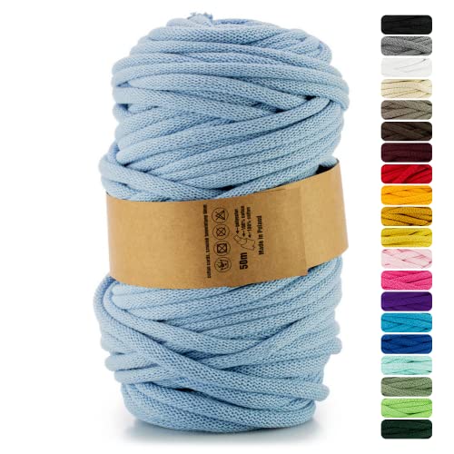 Netuno 1x Makramee-Garn Hellblau 9 mm 50 m Baumwollkordel mit Polyesterkern Kordel Baumwolle Kordelband Naturkordel Baumwollgarn für Makramee Basteln Garn dick Kordel Makramee farbig Cotton Cord von Netuno