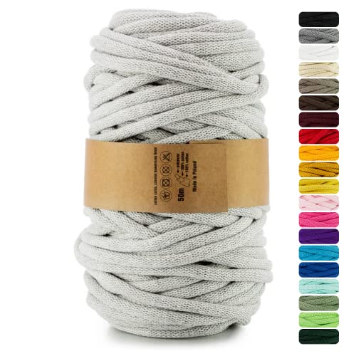 Netuno 1x Makramee Garn Hellgrau 9 mm 50 m Baumwollkordel mit Polyesterkern Dickes Garn Makramee Kordel aus Baumwolle Kordelband Naturkordel Makramee Kordel Makramee Faden Cotton Cord Macrame von Netuno