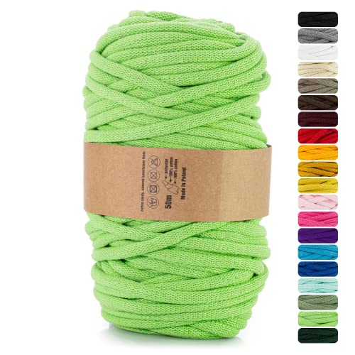 Netuno 1x Makramee-Garn Hellgrün 9 mm 50 m Baumwollkordel mit Polyesterkern Kordel Baumwolle Kordelband Naturkordel Baumwollgarn für Makramee Basteln Garn dick Kordel Makramee farbig Cotton Cord von Netuno