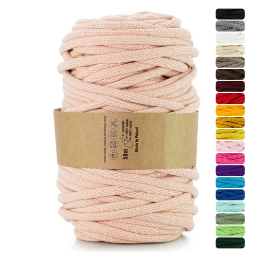 Netuno 1x Makramee Garn Lachs 9 mm 50 m Baumwollkordel mit Polyesterkern Dickes Garn Makramee Kordel aus Baumwolle Kordelband Naturkordel Makramee Kordel Makramee Faden Cotton Cord Macrame von Netuno