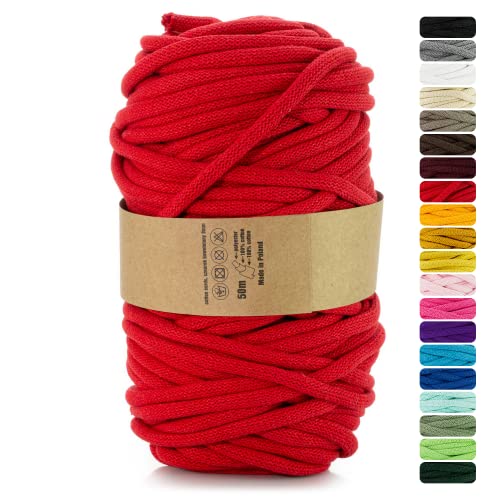 Netuno 1x Makramee-Garn Rot 9 mm 50 m Baumwollkordel mit Polyesterkern Kordel aus Baumwolle Kordelband Naturkordel Baumwollgarn für Makramee Basteln Garn dick Kordel Makramee farbig Cotton Cord von Netuno