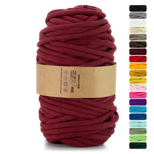 Netuno 1x Makramee Garn Bordeaux 9 mm 50 m Baumwollkordel mit Polyesterkern Dickes Garn Makramee Kordel aus Baumwolle Kordelband Naturkordel Makramee Kordel Makramee Faden Cotton Cord Macrame von Netuno