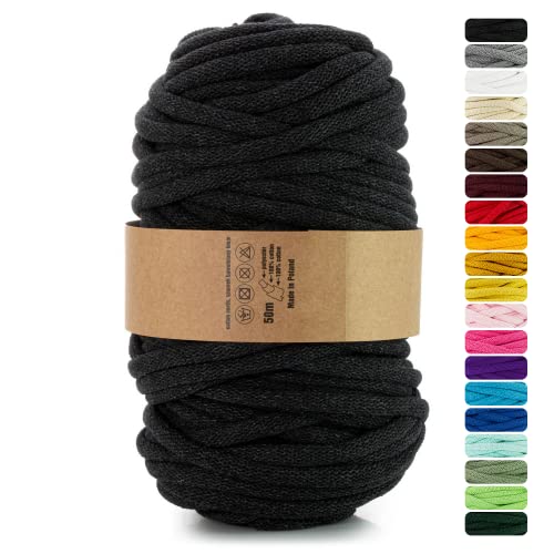 Netuno 1x Makramee-Garn Schwarz 9 mm 50 m Baumwollkordel mit Polyesterkern Kordel aus Baumwolle Kordelband Naturkordel Baumwollgarn für Makramee Basteln Garn dick Kordel Makramee Cotton Cord von Netuno