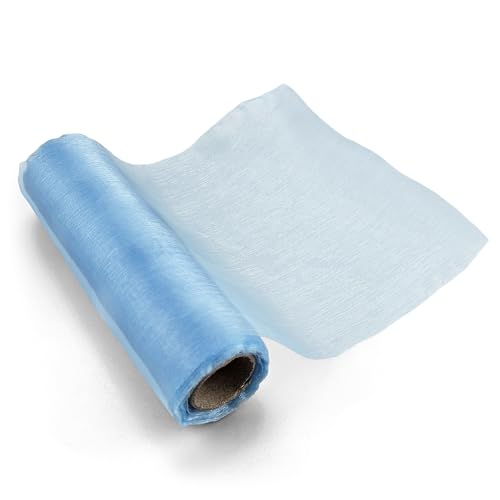 Netuno 1 Rolle Organza-Stoff Hell-Blau 16 cm x 9 m Dekostoff halb-transparent für Hochzeit Party Tischdeko Tischläufer Vorhänge Schals Kostüme Organza zum dekorieren basteln Stoff-Deko Organza Tuch von Netuno