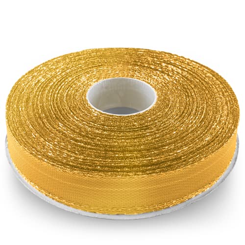 Netuno 1 x Geschenkband glänzend Gold 12 mm x 22 m Polyester Band Schleifenband Geschenkband Dekoband Glanzband metallic Glitzer Bänder zum Basteln Dekorieren glänzendes Stoffband metallisch von Netuno