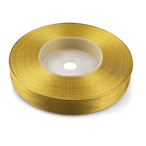 Netuno 1x Satinband Gold 12 mm x 32 m goldenes Schleifenband bunt Geschenkband farbig Dekoband Stoffband Satinrolle Satinbänder goldene Schleife Geschenk Satinband Rolle gold ribbon silk von Netuno