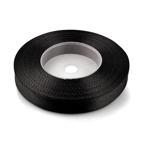 Netuno 1x Satinband Schwarz 12 mm x 32 m schwarzes Schleifenband Geschenkband Dekoband Stoffband Satinrolle Satinbänder schwarze Schleife Trauerschleife schwarz Satinband Rolle black ribbon silk von Netuno