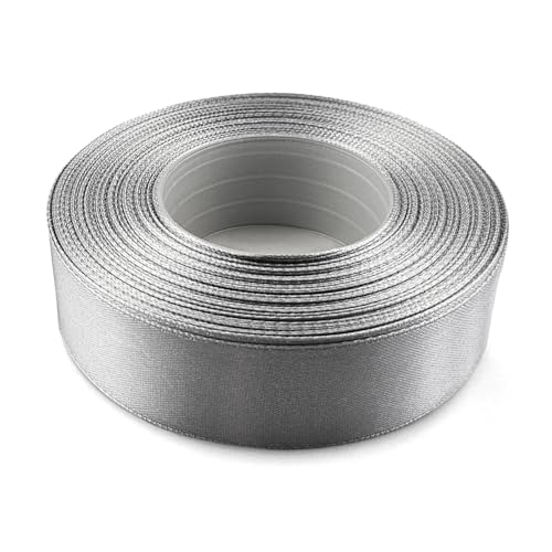 Netuno 1x Satinband Silber 25 mm x 32 m silbernes Schleifenband Geschenkband Silber Dekoband Stoffband Satinrolle Satinbänder silberne Schleife Geschenk Dekoration Satinband silver ribbon silk von Netuno