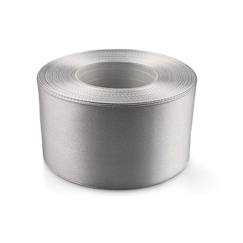 Netuno 1x Satinband Hellsilber 50 mm x 32 m Schleifenbänder Geschenkbänder farbig Dekobänder Stoff Geschenk Schleife Satinrolle Polyester Band Schmuck Bänder farbig silk ribbon von Netuno