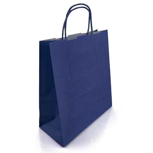 Netuno 10 Papiertaschen Dunkel-Blau 18 x 8 x 21 cm Kraftpapier bunte Papiertüten farbig mit Griffen farbige Geschenktüten Mitgebseltüten Papier Geschenktaschen Papiertragetaschen Papierbeutel von Netuno