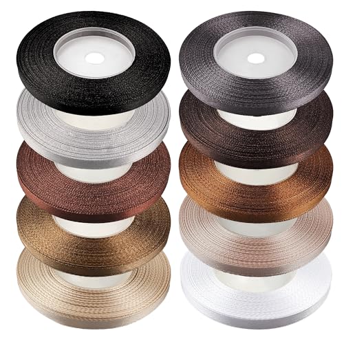 Netuno 10 Stück Satinband Set Brauntöne 6 mm x 32 m Geschenkband Hochzeit Deko Stoffband Schleifen farbig zum Verpacken Dekoration Geschenke Schleifenband elegant bunt Schleifenbänder Satinbänder von Netuno