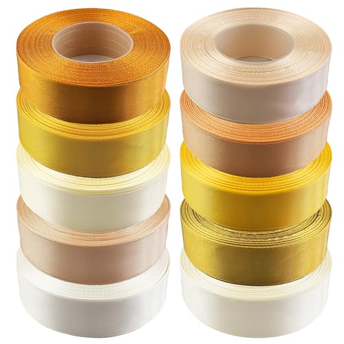 Netuno 10 Stück Satinband Set Gelbtöne 25 mm x 32 m Geschenkband Hochzeit Deko Stoffband Schleifen farbig zum Verpacken Dekoration Geschenke Schleifenband elegant bunt Schleifenbänder Satinbänder von Netuno