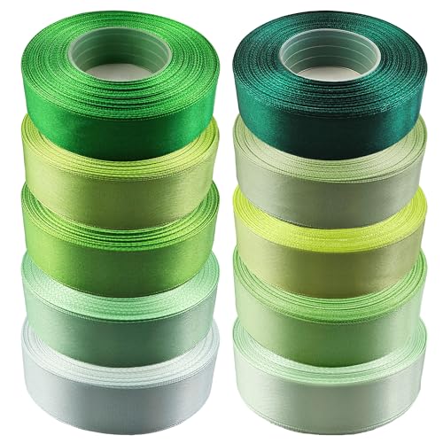 Netuno 10 Stück Satinband Set Grüntöne 25 mm x 32 m Geschenkband Hochzeit Deko Stoffband Schleifen farbig zum Verpacken Dekoration Geschenke Schleifenband elegant bunt Schleifenbänder Satinbänder von Netuno